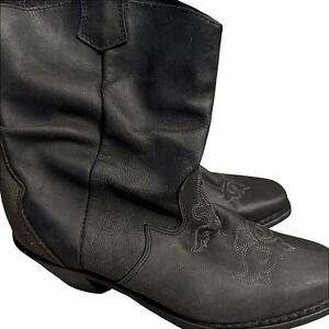 Western Nashville Womens Boots Black Leather Embroidered Accents Mid Calf Size 8